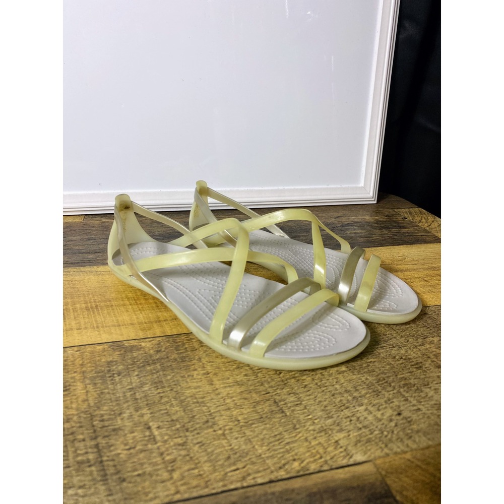 Crocs Sandals Womens 4 Isabella Pale Yellow Gold Strappy Slip On‎ Gladiator